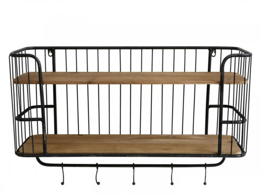 Antique Black Old Shelf with hooks - LARGE