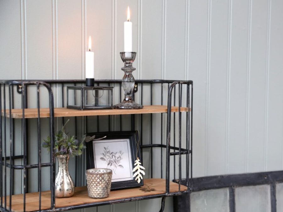 Antique Black Old Shelf with hooks - LARGE