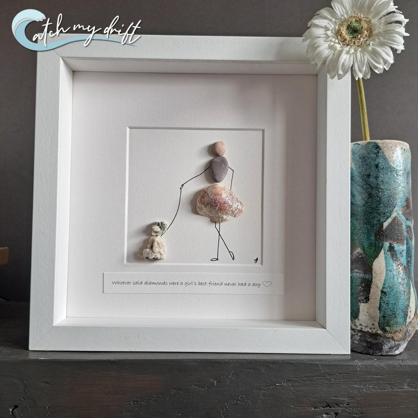 Catch My Drift - Pebble Art - Girl with her dog.