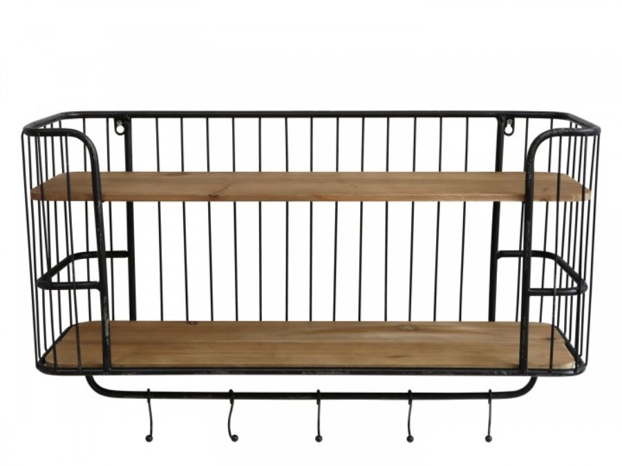 Antique Black Old Shelf with hooks - LARGE