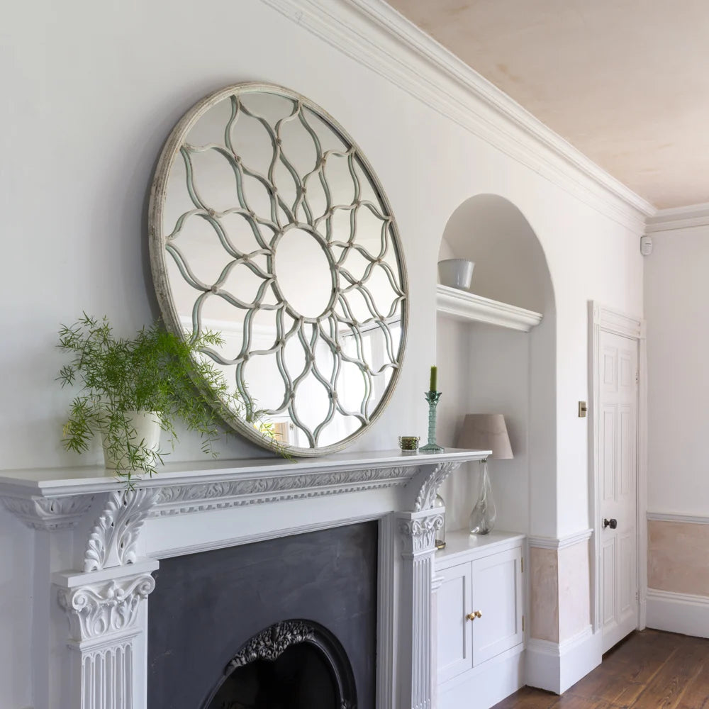 Round Mirror - Decorarive Antique White