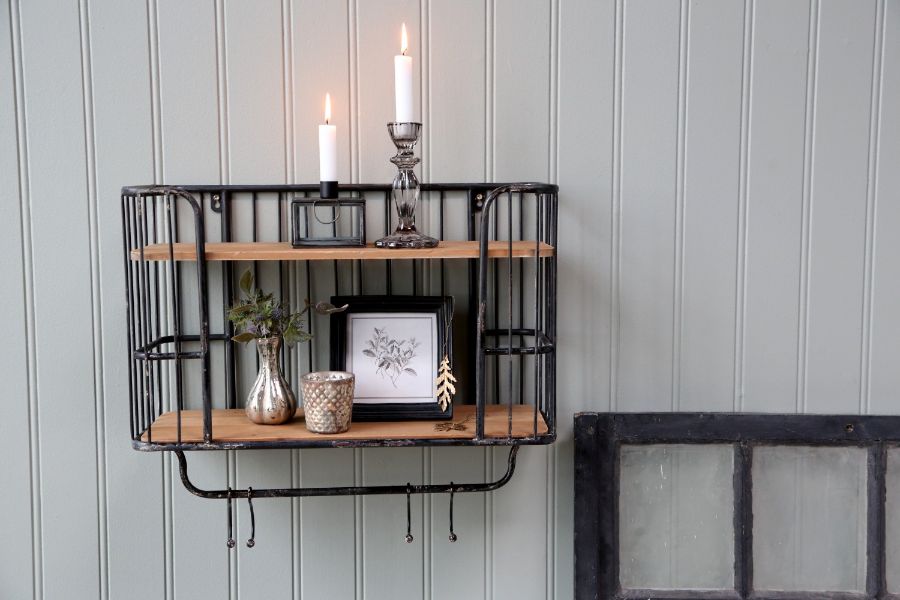 Antique Black Old Shelf with hooks - LARGE