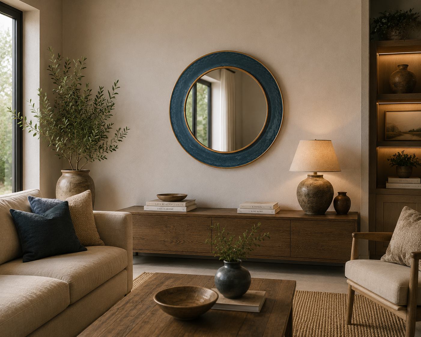 Mirror - Circle with Teal  Rim