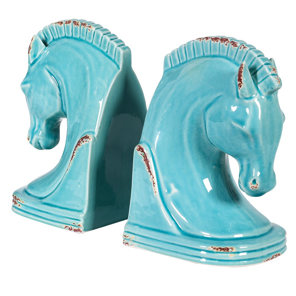 Bookends - Pale Blue Ceramic Horse Heads