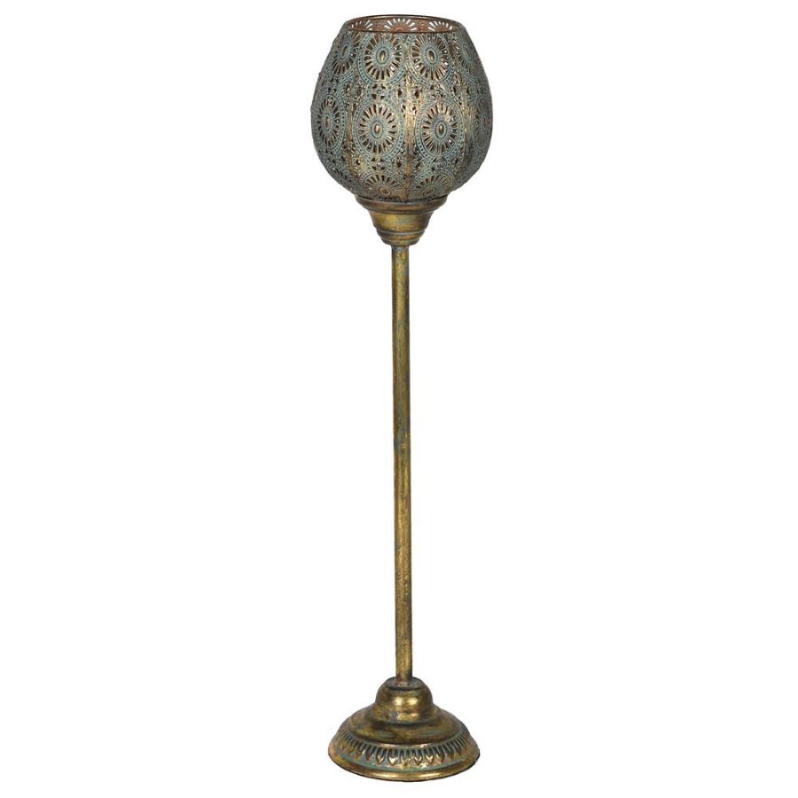 Small Metal Gold/Green Goblet - Candle Holder
